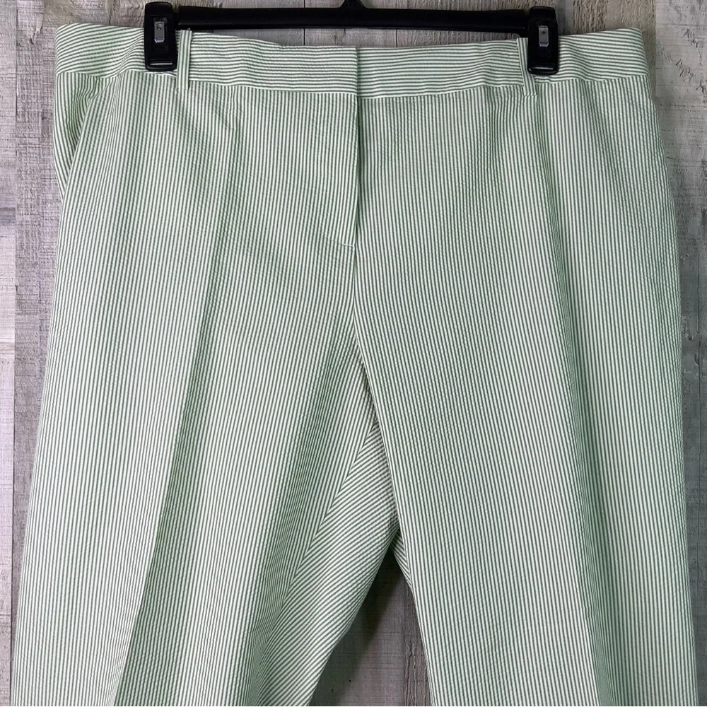 Talbots Size 20W Green/White Striped Cropped Pants Faux Back Pockets Belt Loops - Picture 3 of 14